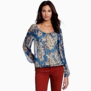 Lucky Brand boho semi sheer paisley top size M